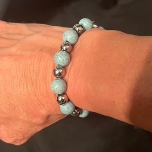 Stretch Turquoise and Steel Beaded Bracelet